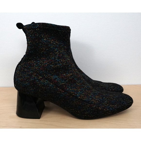 ZARA TRAFALUC Black Multicolor Metallic Stretch High Heel Ankle Boots 38 US 7.5 - Picture 2 of 8